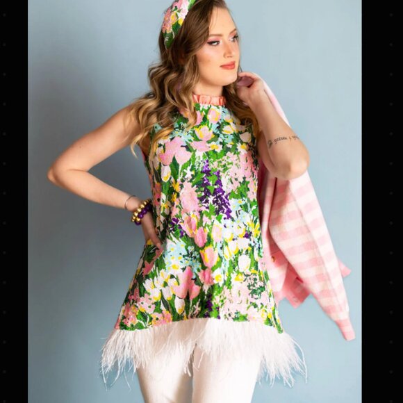 Brianna Cannon Tops - Sparkling Blossoms Feather Tunic